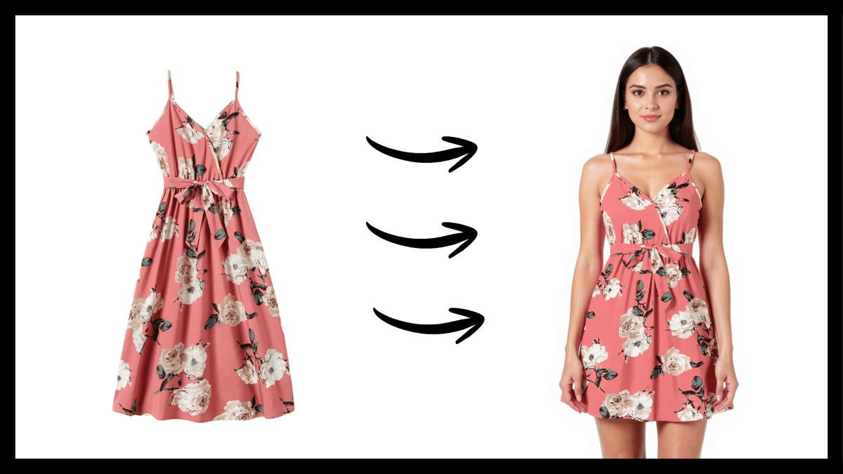 Before and After Transformation - Long dress transformed to short dress on model